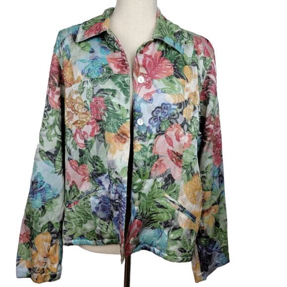 CHICO'S Floral Jacquard Button Front Jacket Viscose Blend Chico's 2 - L (12) - Picture 3 of 6